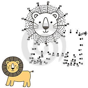 Connect the dots to draw the cute lion and color it