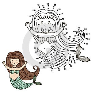 Connect the dots to draw the cute mermaid and color it