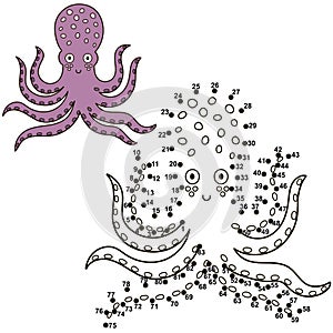 Connect the dots to draw a cute octopus and color it photo