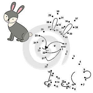 Connect the dots to draw the cute rabbit and color it