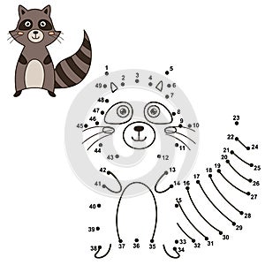 Connect the dots to draw the cute raccoon and color it photo