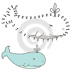 Connect the dots to draw a cute whale and color it