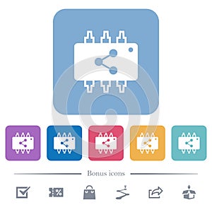 Connect hardware flat icons on color rounded square backgrounds
