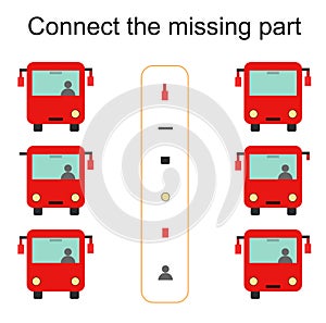 Connect the missing part. Task for the development of attention and logic. Vector illustration of cartoon autobus