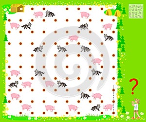 Connect points with vertical and horizontal lines so closed chain is obtained and all wolves are outside fence. Logic puzzle game