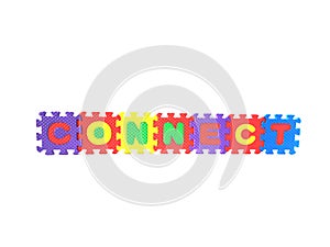 Connect sigh with colorful puzzle letters isolated on white background, good for connectivity concept.