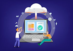 Connect to cloud computing, technology to share secured file and communicate with team while working remotely, upload and download