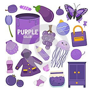 Vector set of purple color objects. photo