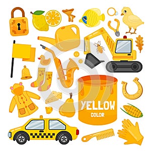 Vector set of yellow color objects. photo