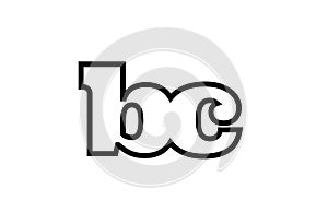 connected bc b c black and white alphabet letter combination logo icon design