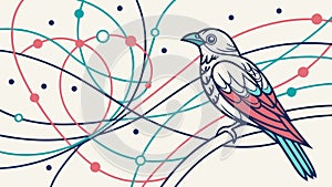 Connected Bird Network: Communication, Data Flow, vector design Generative AI