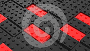 Connected black and red lego blocks. Abstract business background. 3D illustrating