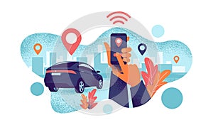 Connected Car City Sharing Service Remote Controlled Via Smartphone App