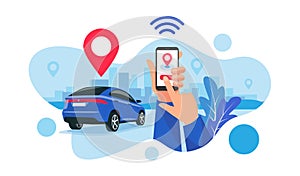 Connected Car City Sharing Service Remote Controlled Via Smartphone App