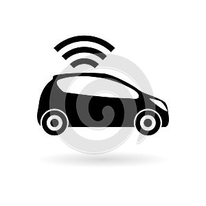 The Connected Car. Smart car icon with wireless connectivity symbol