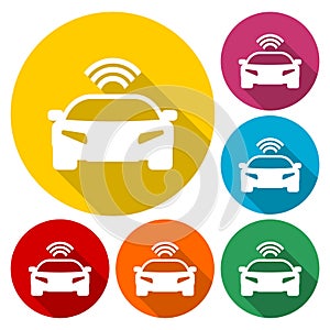 The Connected Car. Smart car icon with wireless connectivity symbol