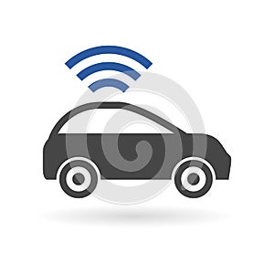 The Connected Car. Smart car icon with wireless connectivity symbol