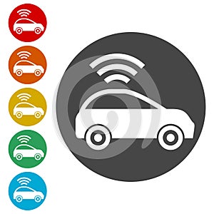 The Connected Car. Smart car icon with wireless connectivity symbol