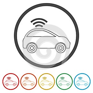 The Connected Car. Smart car icon with wireless connectivity symbol, 6 Colors Included