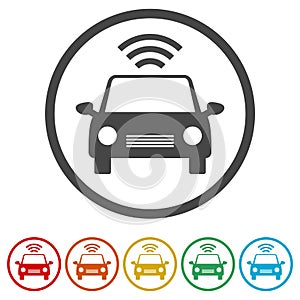 The Connected Car. Smart car icon with wireless connectivity symbol, 6 Colors Included