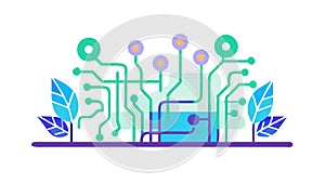 Connected Circuit Board Abstract Icon, Digital Network Design, vector design Generative AI