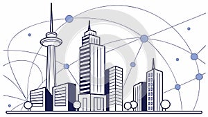 Connected Cityscape with Glowing Network Lines, Symbolizing Smart Tech, vector design Generative AI