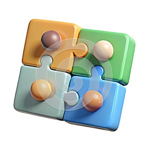 Connected colorful 3d puzzle pieces symbolizing teamwork and problem-solving