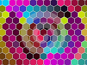 Connected colors hexagonal honeycomb mosaic wallpaper image background.