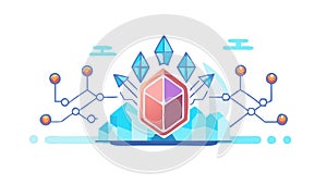 Connected Crystal Network: Blockchain Data Flow, vector design Generative AI