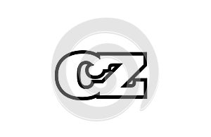 connected cz c z black and white alphabet letter combination logo icon design