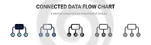 Connected data flow chart icon in filled, thin line, outline and stroke style. Vector illustration of two colored and black
