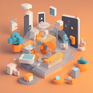 connected device, app, development, world, web development, clay rendering 3d icon, isometric