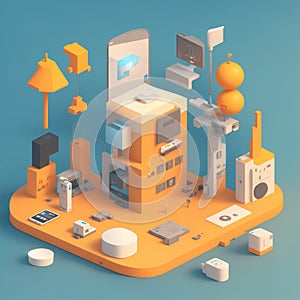 connected device, app, development, world, web development, clay rendering 3d icon, isometric