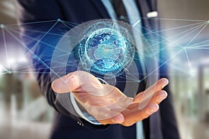 Connected earth globe concept icon on a futuristic interface