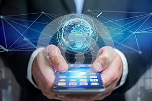 Connected earth globe concept icon on a futuristic interface