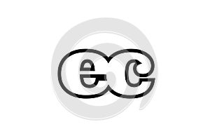 connected ec e c black and white alphabet letter combination logo icon design