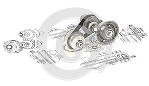 Connected Gears isolated on white