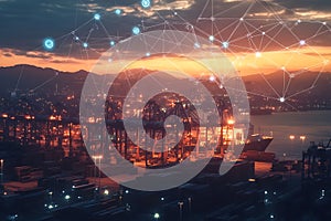 Connected Global Trade: Port at Sunset