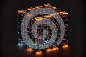 Connected glowing 3d grid, digitalization, wave, network created