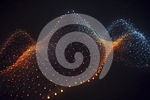 Connected glowing 3d grid, digitalization, wave, network created