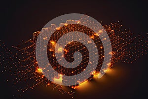 Connected glowing 3d grid, digitalization, wave, network created