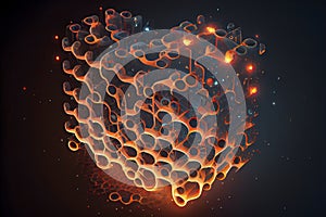 Connected glowing 3d grid, digitalization, wave, network created