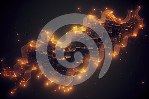 Connected glowing 3d grid, digitalization, wave, network created