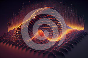 Connected glowing 3d grid, digitalization, wave, network created