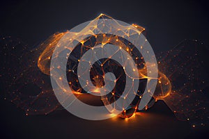 Connected glowing 3d grid, digitalization, wave, network created