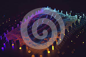 Connected glowing 3d grid, digitalization, wave, network created