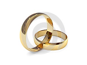 Connected golden wedding rings