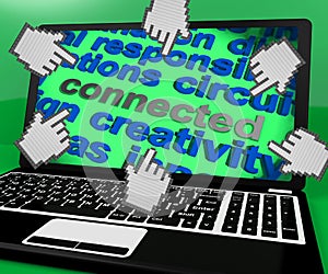 Connected Laptop Word Shows Globalisation Internet And Networking photo