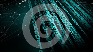 Abstract backdrop of connected lines in binary code exploring intersections of machine learning, cyber security, and artificial