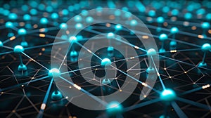 Connected Network Abstract Background, Blockchain Technology, Cyber Security, Digital Data Nodes, Neural Network, Artificial